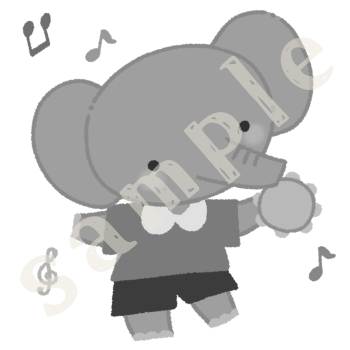 タンバリンを演奏するゾウ白黒sample