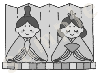 雛人形のイラスト　白黒sample
