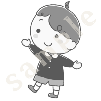 園児服の男の子のイラスト　白黒sample