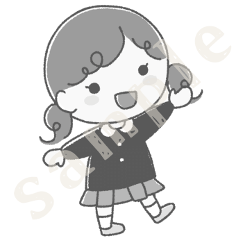 園児服の女の子のイラスト　白黒sample