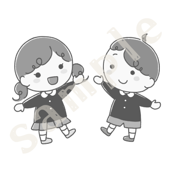 園児服の男の子と女の子のイラスト　白黒sample