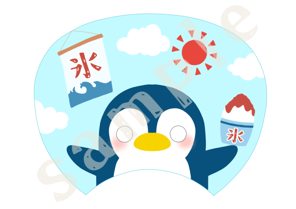 シール貼り　うちわ　ペンギンsample