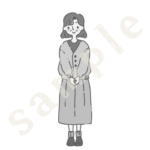 若いおばあちゃんのイラスト　白黒sample