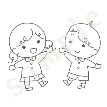 園児服の男の子と女の子のイラスト　線画sample